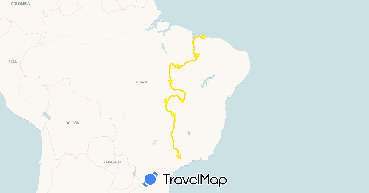 TravelMap itinerary: driving, powerhusky in Brazil (South America)